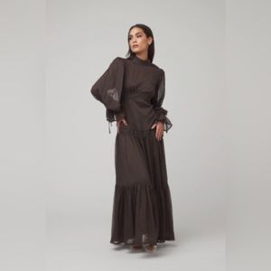 Zahra the Label Loren Lace Chiffon Maxi Dress - Brown 2XL